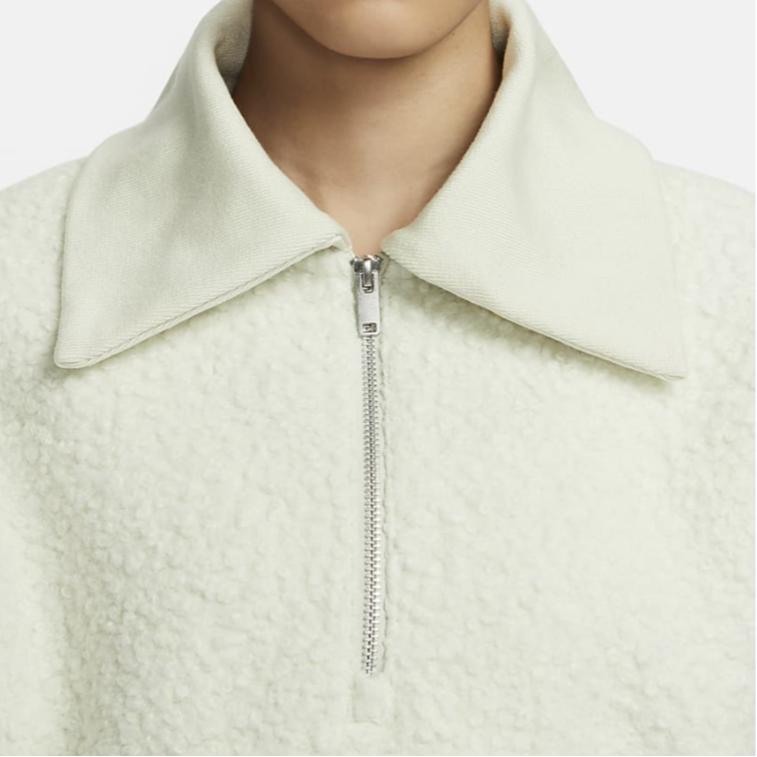 Nike Sportswear Solid Color Half-Zip Collared Short Casual Long Sleeve Sweatshirt Women Tops Light-Green FB8786-020