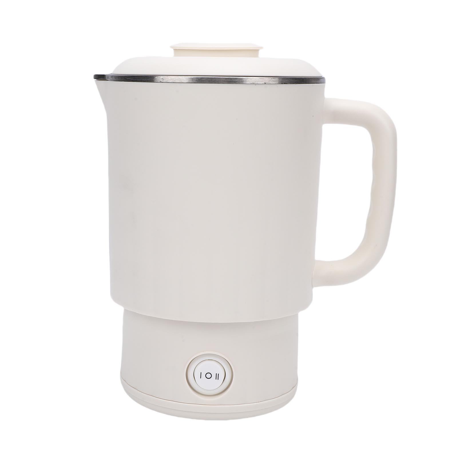 Portable Electric Kettle White 600ml Stainless Steel Interior Insulated Hot Water Kettle for Tea Coffee