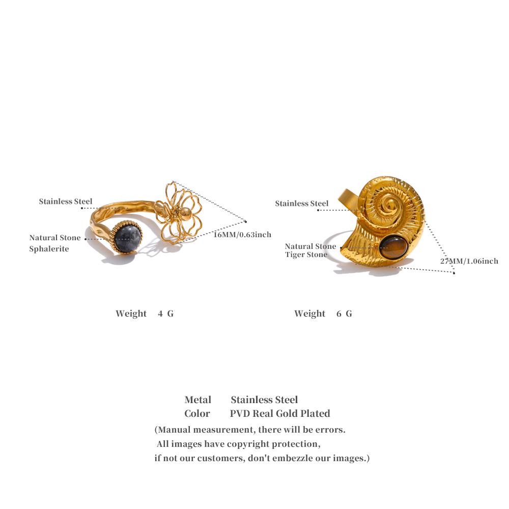 Eetit Natürlicher Spektrolith Tigerstein Muschelblume Offener Verstellbarer Ring Edelstahl Golden Neuankömmlinge Schmuck Geschenk