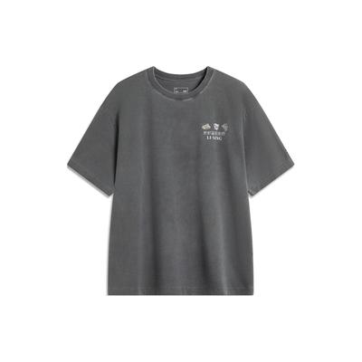 Lockeres Rundhals-T-Shirt mit kurzen Ärmeln für Herren, bequemes Oberteil, Schwarz AHSUA29-2