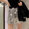 Pantalones cortos sexis con lentejuelas brillantes para mujer, pantalones cortos ajustados con cintura alta y cierre de aro en O, pantalones cortos para fiestas, clubes, festivales y bailes