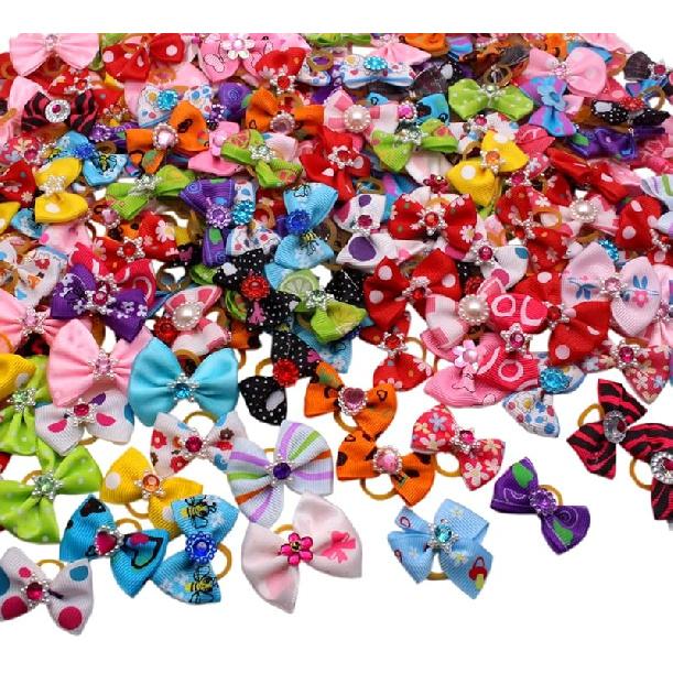 

YOY 50 шт. Очаровательные бантики для волос питомца из репсовой ленты с эластичными резинками - Набор аксессуаров для груминга щенка с длинной шерстью 50 pcs Various Bows