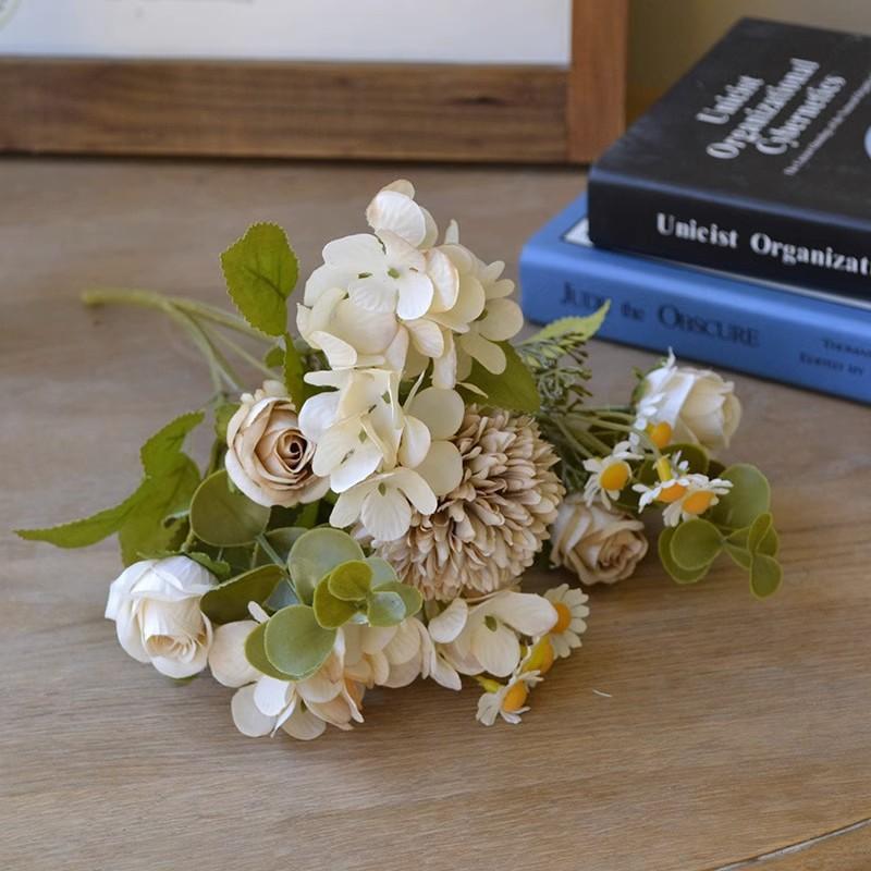 Faux Flower Autumn Color, Retro Small Bouquet, 7-pronged Hydrangea Rose, Wedding Arch, Leading Flower Decoration, Artificial Chamomile