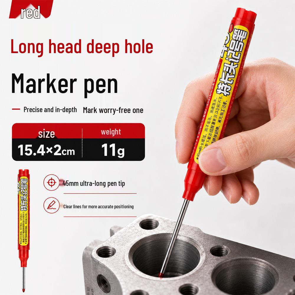 45mm Deep Hole Marker Pen for Woodworking & Metalworking - Multi-Color, Long Tip, Waterproof, Oil-Based, with Scale.