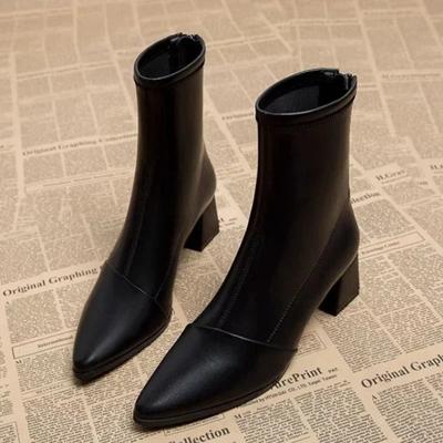 Fashion Ankle Boots for Women's Thick Heel Spring Summer Autumn Single Boots 2024 New Pointed High Heels Shoes Mid-heel Fashion