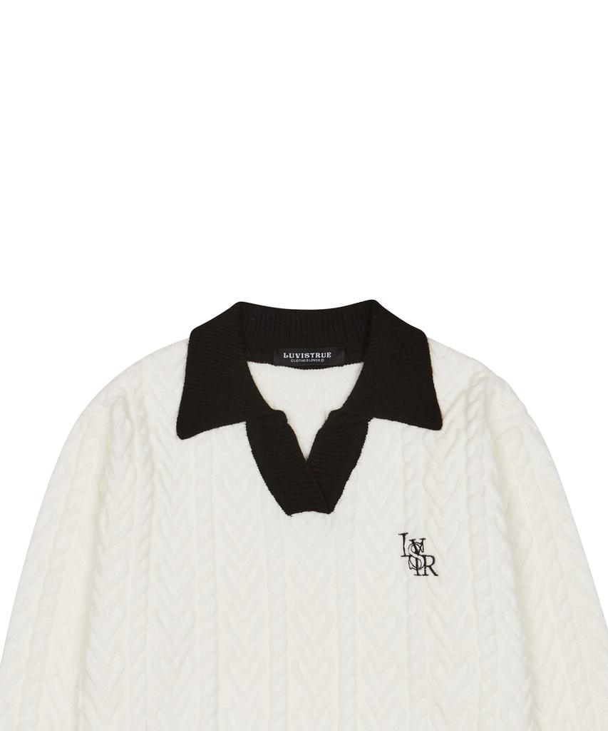 LUVISTRUE Ch Logo Collar Knit(White)