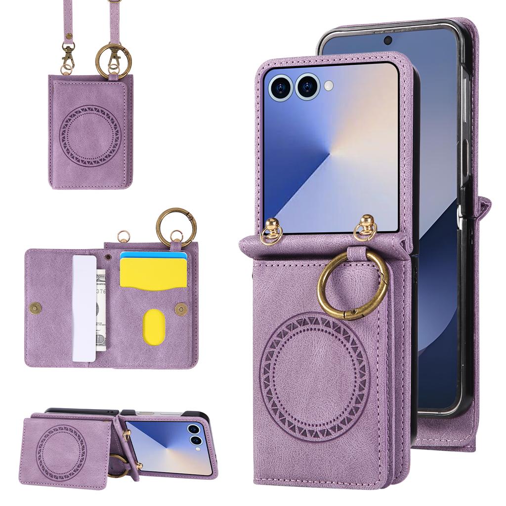 Leather Magnetic Wallet with Card Holder Phone Case for Samsung Galaxy Z Flip 7 6 5 4 3 ZFlip7 Flip6 Flip5 Crossbody Bag Cover