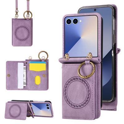 Leather Magnetic Wallet with Card Holder Phone Case for Samsung Galaxy Z Flip 7 6 5 4 3 ZFlip7 Flip6 Flip5 Crossbody Bag Cover