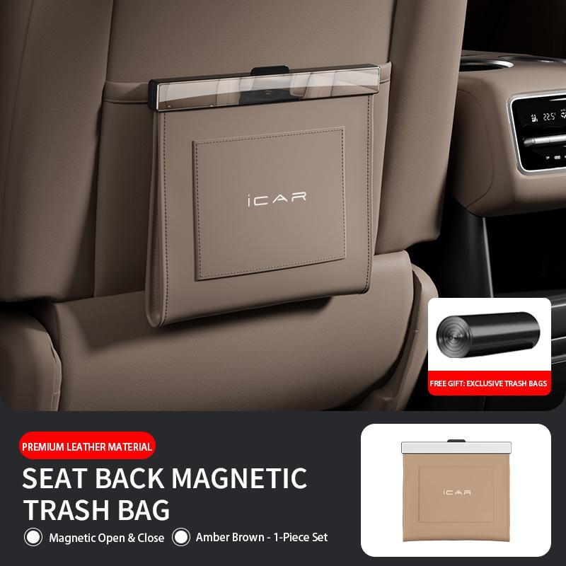 Car Trash Bag for iCAR 03 V23 V21 V25 Seat Back Car Garbage Bin Leather Magnet Closure Design Waterproof