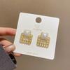 French Retro Geometric Chain Metal Braided Pearl Stud Earrings Female Fashion Temperament Cool Round Square Earring Jewelry Gift