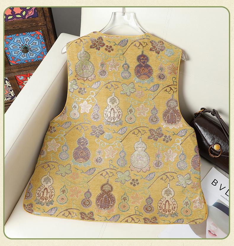 Mom's 2026 Chinese-Style Floral Satin Jacquard Women's Vest for Spring/Autumn