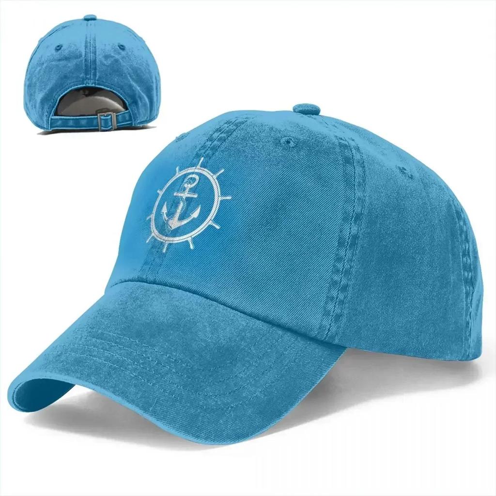 Nautical Captain Anchor Men Women Baseball  Steering Wheel Distressed Washed Hat  Casual Outdoor Running Golf Snapback