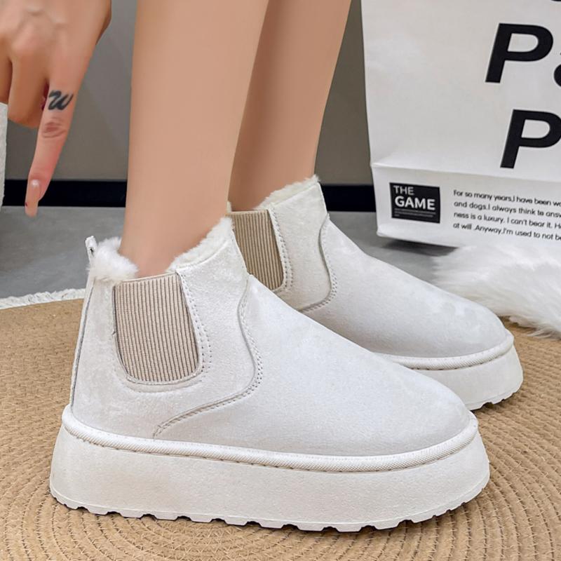 fashion Winter Plush Platform Snow Boots Women Solid Color Non Slip Warm Cotton Shoes Woman Plus Size Thick Bottom Slip On Ankle Boots