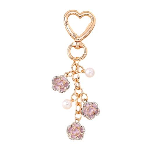 Keychain Pendant Rhinestones Inlaid Flower Imitation Pearls Charm Key Chain Zinc Alloy Key Ring Backpack Accessory