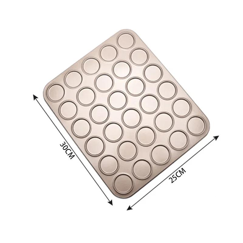 

30-луночная углеродистая сталь Форма для выпечки макарон Антипригарная Круглая DIY Торт Десерт Духовка Вкладыш Золотой Коврик для выпечки Кухонные принадлежности