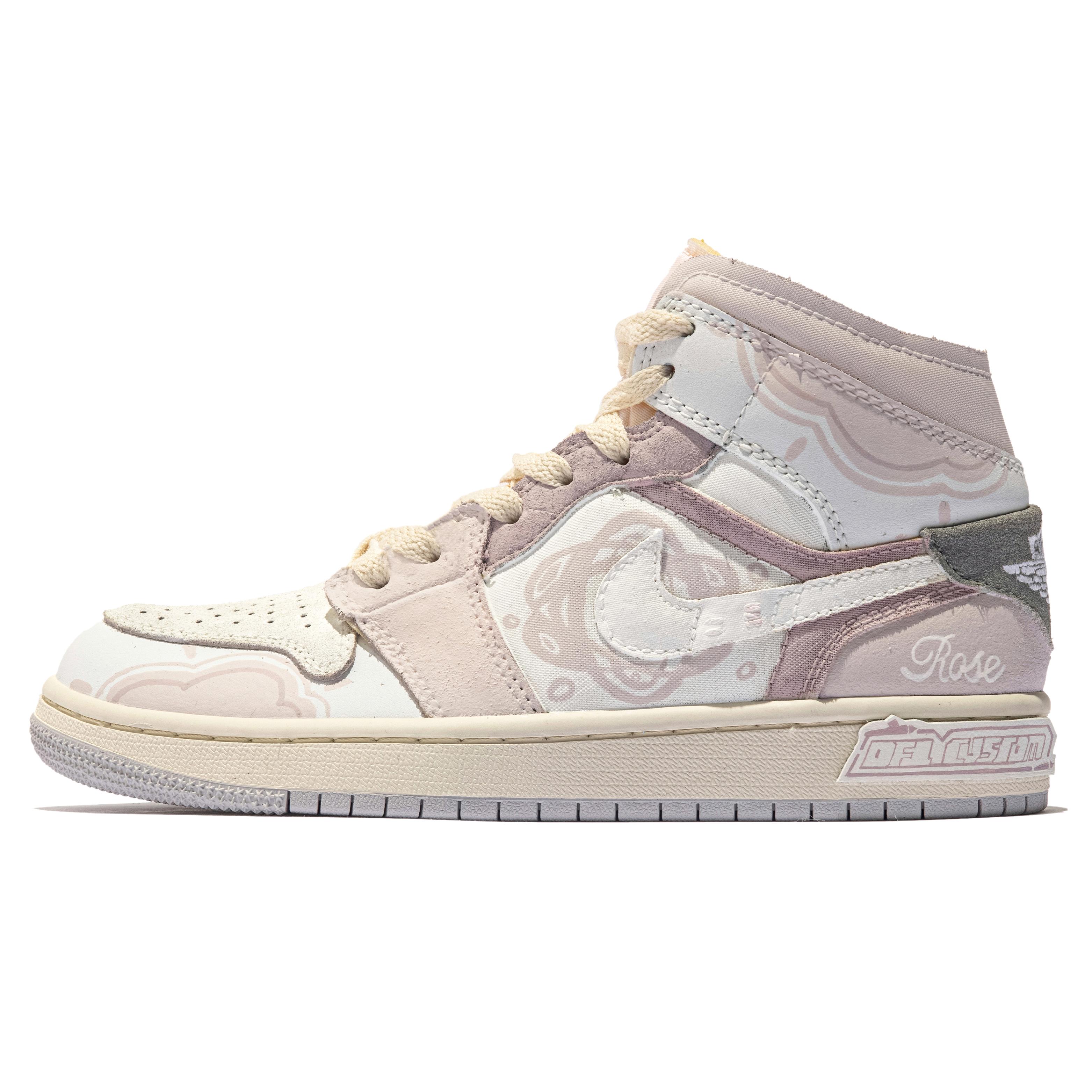 Jordan Air Jordan 1 Mid top Vintage Basketball Shoes GS Pink Beige DQ3726-100(TeamM-) 36.5