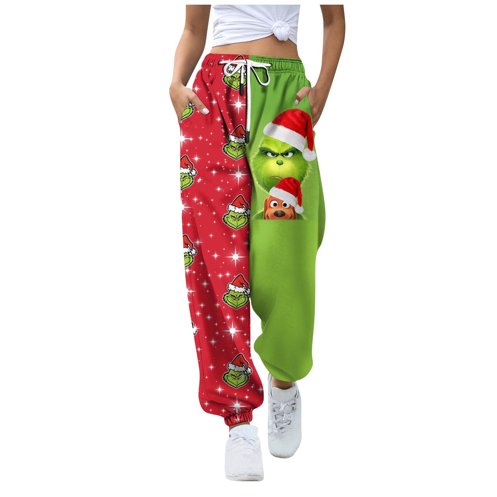 

Жіночі модні спортивні різдвяні штани з кишеньковими шнурками та повсякденними спортивними штанами XL червоний