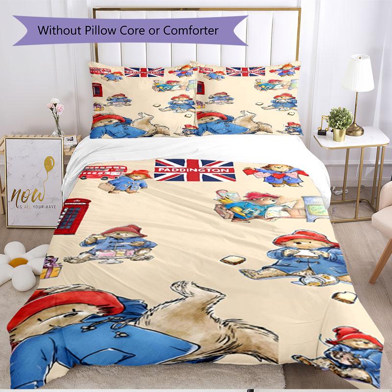 3pcs Duvet Cover Set (1*Duvet Cover + 2*Pillowcase, Without Core), Paddington Bear Print Soft All‑Season Bedding Set, Home Bedroom Decor Gift
