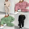 Autumn Winter Trendy Geometric Pattern Knit Pantsuit For Women Casual Lounge Wear