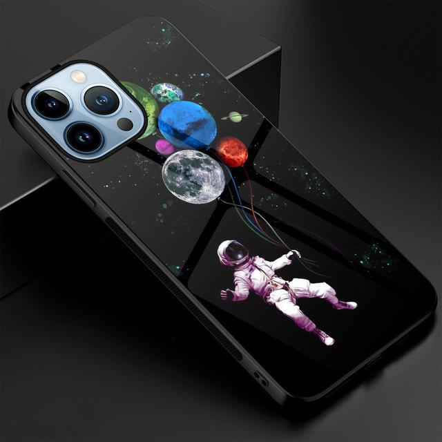 Mond Astronaut Fundas Fall Für Iphone 14 13 11 12 Pro Max Mini Xs Xr X 7 8 6s Plus Se 2022 Gehärtetes Glas Luxus Abdeckung Coque