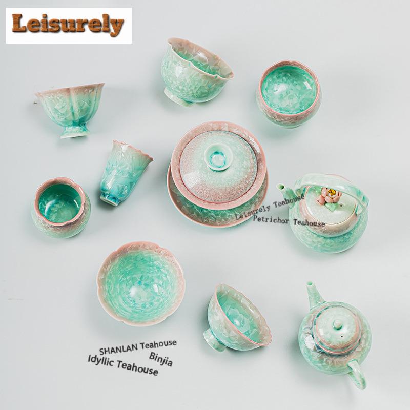 Kiln Fambe Crystal Glaze Teapot Retro Tea Infuser Pot Tea Maker Kettle With Filter Tea Set Gaiwan Teacups Tea Items Series Craft