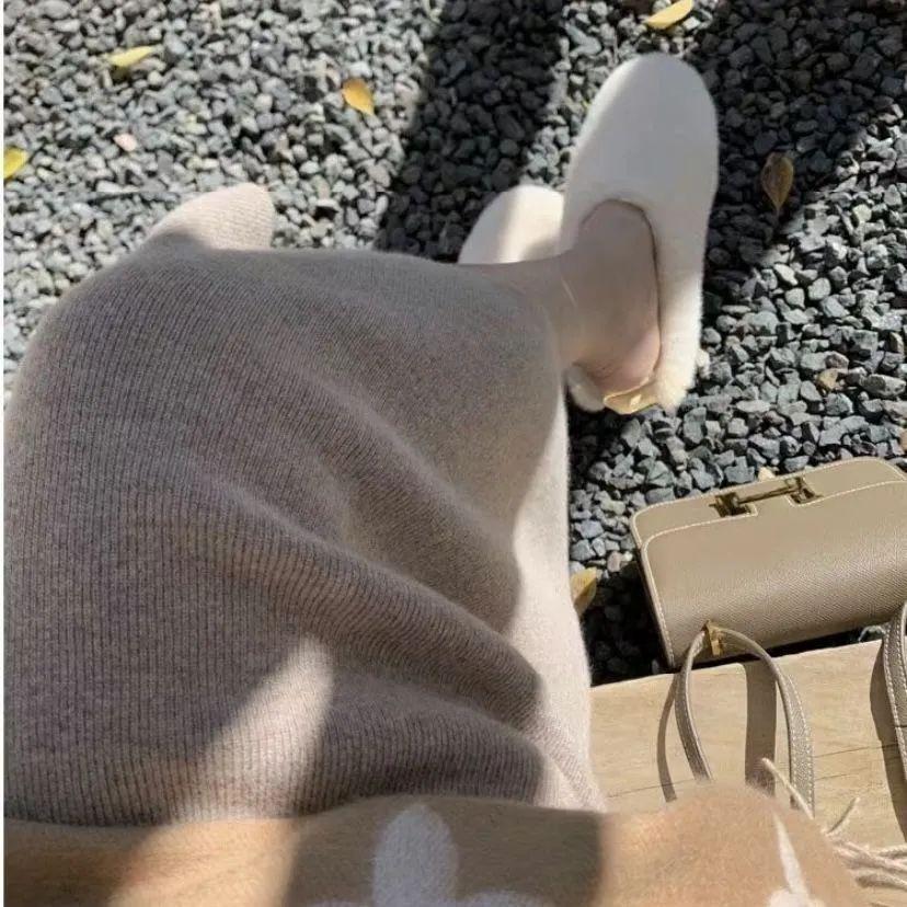 80cm High Waist Korean Style Knit Midi Skirt: Autumn/Winter Slimming Bodycon Design Without Slit