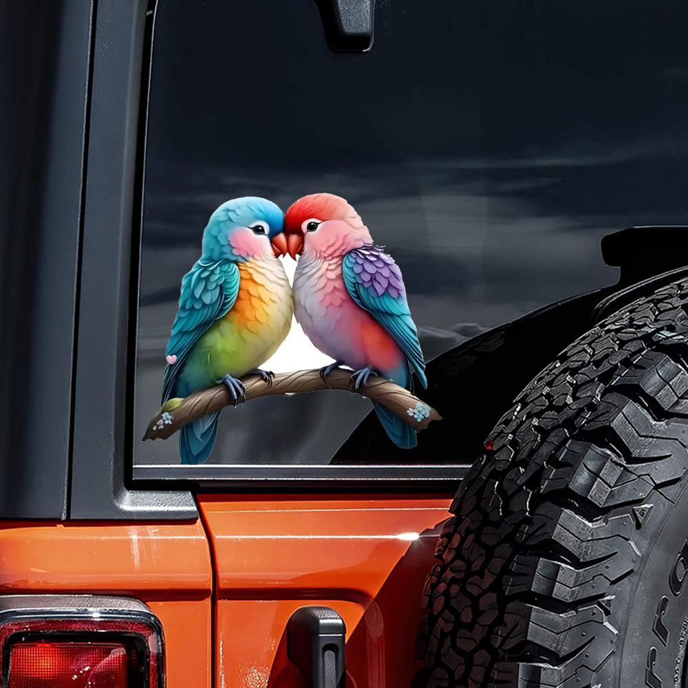 QT2026#15cm Cute Love Birds Self-Adhesive Vinyl Decal, Used for Car Windows, Bumper, Laptops, Waterproof Exterior Car Accessories