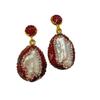 Special-shaped Baroque pearl tourmaline earrings set with red Czech diamonds women's earrings French design