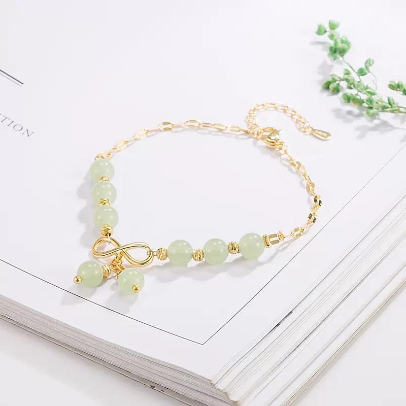 Elegantes Damen-Jaspis-Armband mit Kirsch-Anhänger & Schleife - Süßer, frischer Schmuck im nationalen Stil