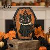 Fall Home Decor for Tables Vintage Halloween Wooden Decor, Cat Mummy Skeleton Figurines, Festive Tabletop Farmhouse Centerpiece Shelf Mantel