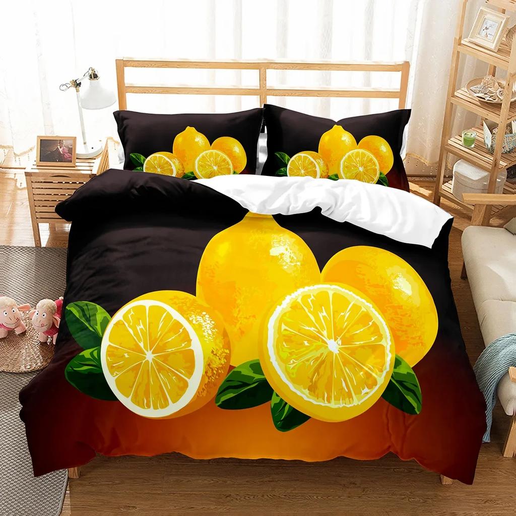Lemon Duvet Cover Set Fresh Fruit Pattern Comforter Cover Double Single King Size For Kids Teens Adults Bedding Set Quilt Cover