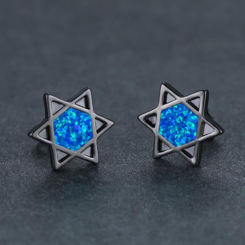

Black gold hexagonal star blue stud earrings, ear buckles are fashionable and versatile