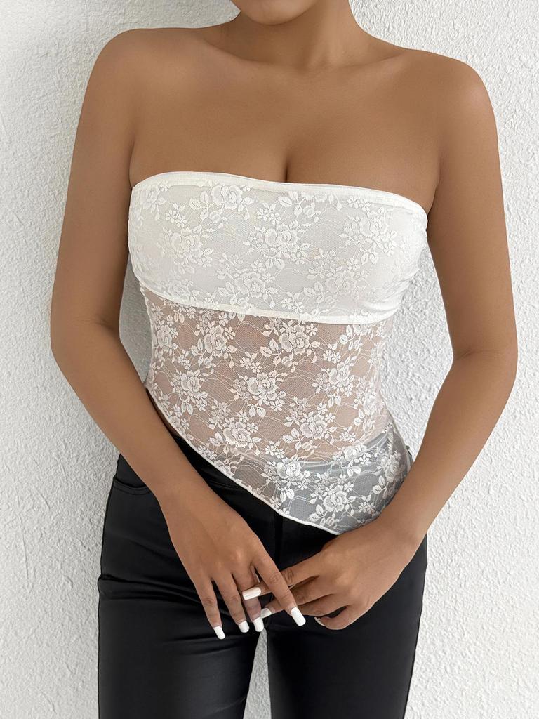 Spring/Summer 2026 Hot Selling Women's Asymmetrical Lace Spliced Bandeau Top