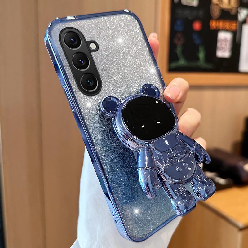 For Samsung Galaxy S25 FE / S26 FE Case Fashionable Frosted Silicone Soft Dustproof Bracket Adsorb + Electroplated Astronaut Bracket