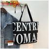 Borsa Tote in Tela da Donna con Tasca con Cerniera Urbana Casual Elegante Stampa Lettere