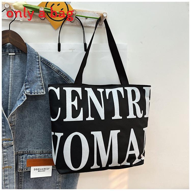 Borsa Tote in Tela da Donna con Tasca con Cerniera Urbana Casual Elegante Stampa Lettere