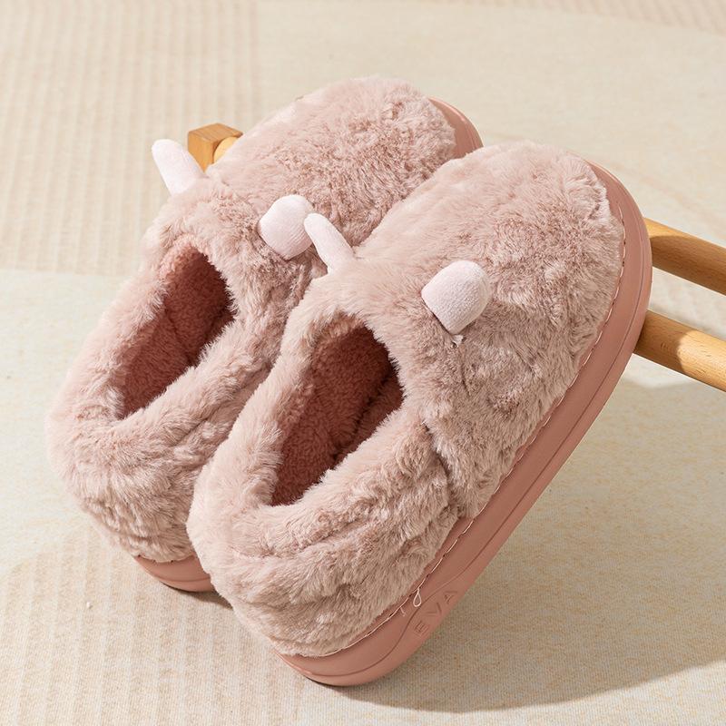 New autumn and winter imitation rabbit hair cotton slippers home indoor warm thick bottom couple hair slippers men's bag heel