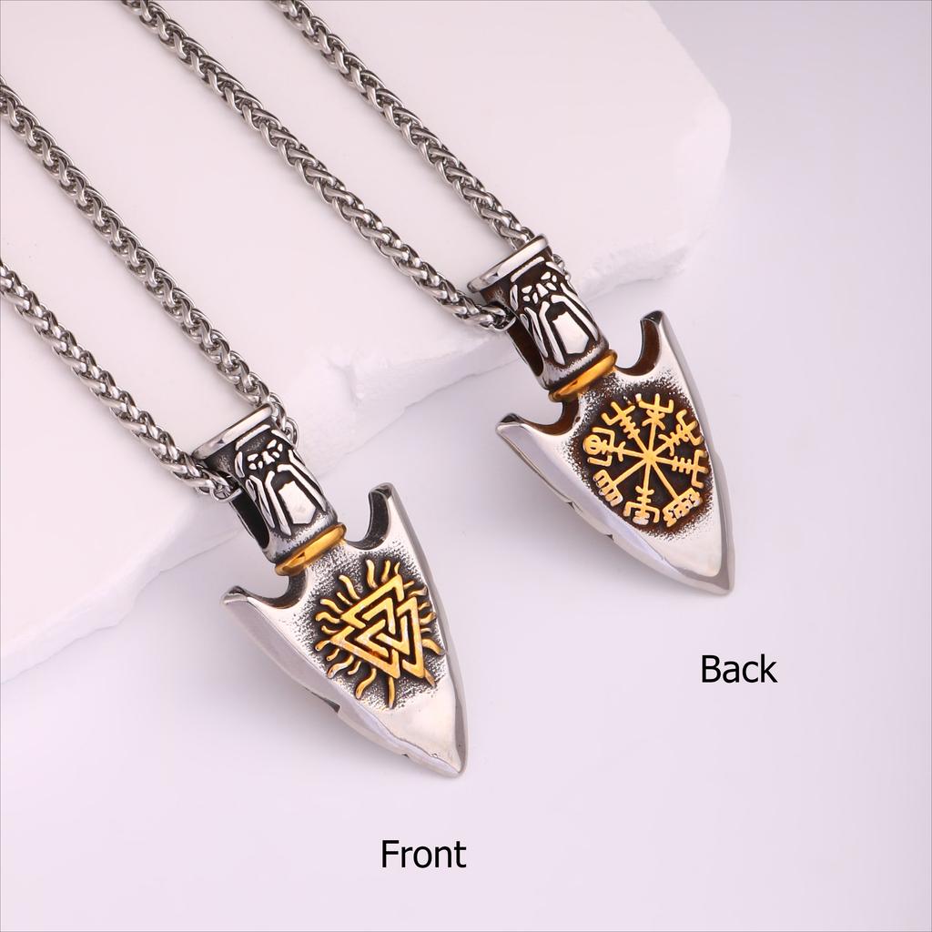 1PC Vintage Stainless Steel Myth of North Europe Viking Arrow Necklace Men Odin Compass Necklace for Men Jewelry Gift for Him