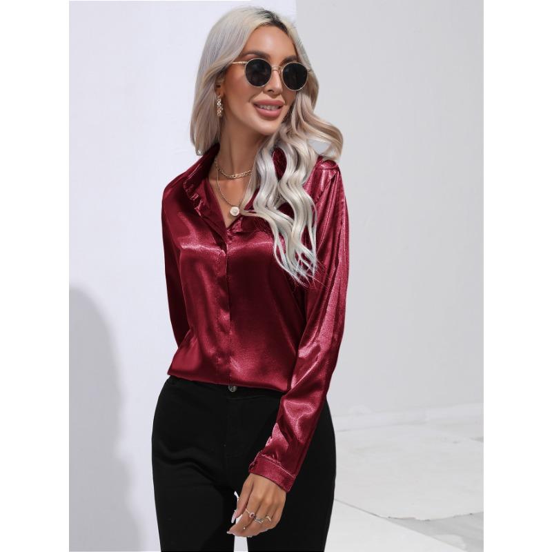 Camicia da donna primaverile e autunnale Top a maniche lunghe da pendolare con temperamento a tinta unita