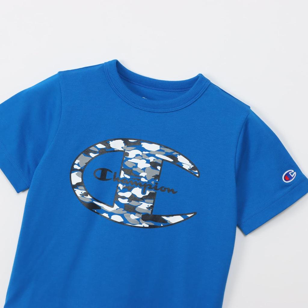 Kids Short Round Relax Graphic Logo Shorts Boys Blue 110 [Champion] T-shirt, Sleeve, Neck, Fit, Print, T-shirt & Set, Casual, CK-ZW02,