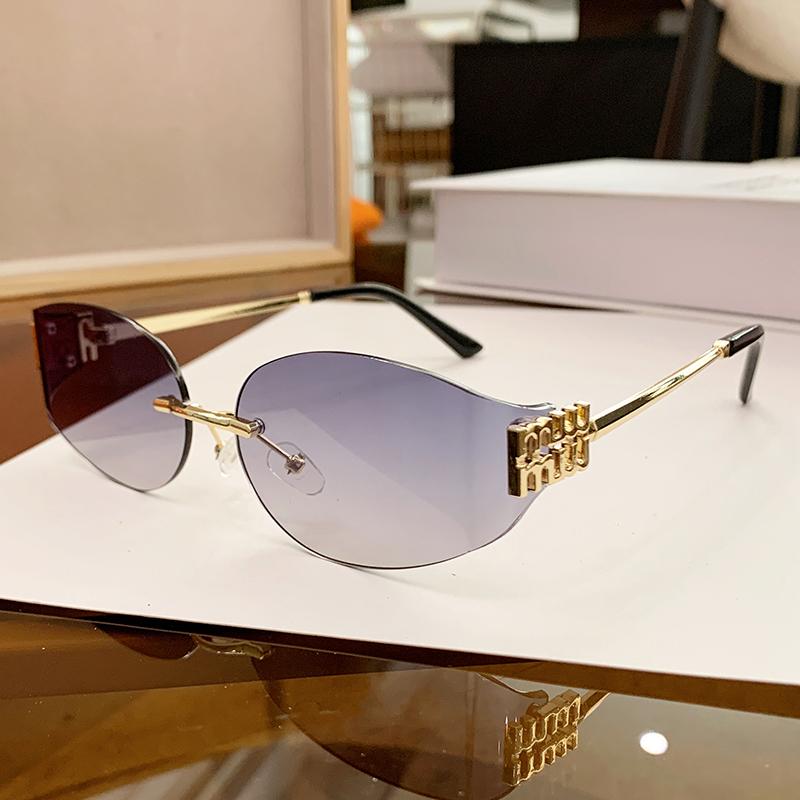 New Fashionable Sweet And Cool  Girl Metal Frameless Sunglasses Curved Small Frame Uv Edge Cutting Sunglasses
