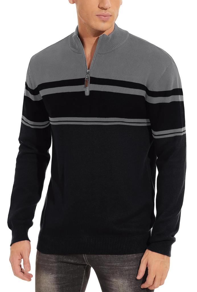 TACVASEN Winter Golf Knit Warm Long High Plus Size L Men's Wear, Black, Half-Zip Sweater, Loungewear, Sleeve, Neck, Sizes, Cotton, Black,