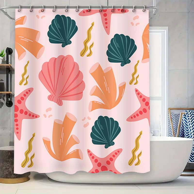 

Seashell Starfish Shower Curtain Pink Green Orange Yellow Bath Decor Customizable Home Bathroom Accessory Waterproof Fabric Desi W60H190(CM)-1 Pcs