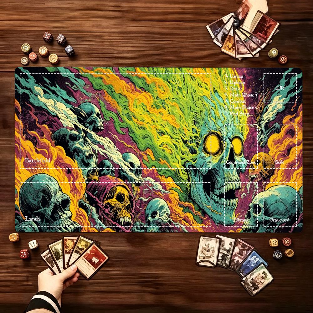 Vibrant Neon Psychedelic Skull Art NonSlip Rubber Game Playmat Smooth Table Mat For Tabletop Card Game Desktop Gaming Daily Use