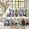 1/4pcs 2D Flat- Chinoiserie Monkey Holding Blue Umbrella Decorative Throw Pillow Cover Home outdoor decoration cushion cover