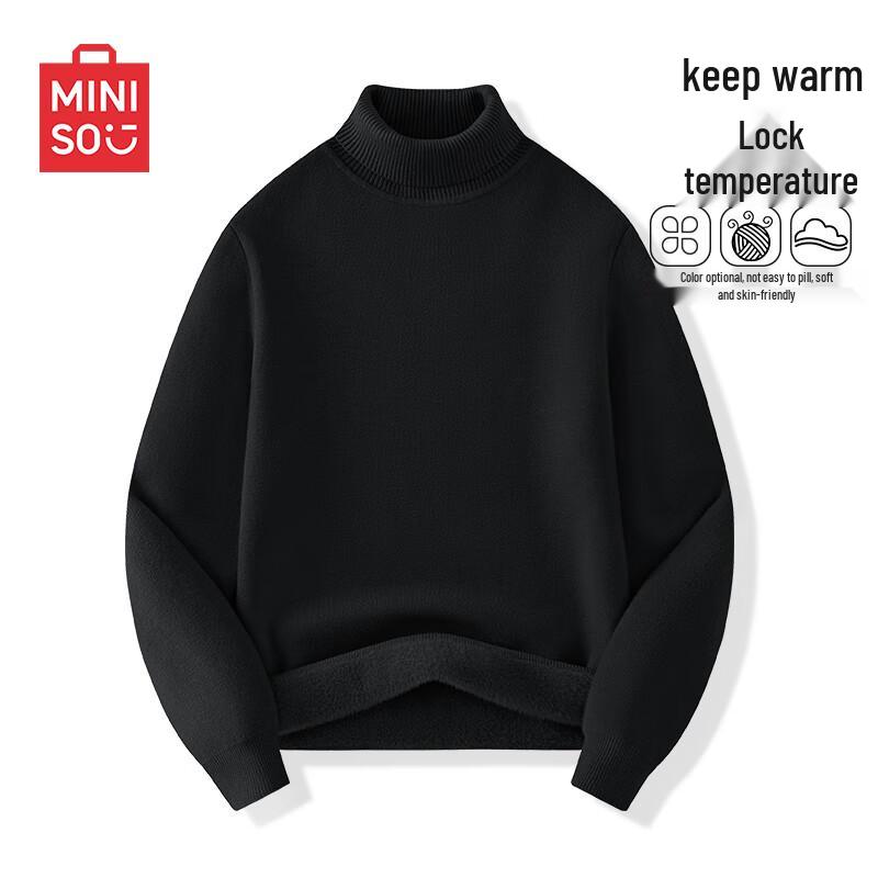 MINISO Men's Fleece Lined Turtleneck Sweater