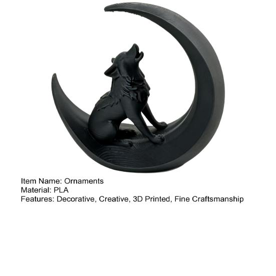 3D Printed Howling Wolf Statue, Wolf On Moon Figurine, Black Wolf Sculpture for Home Office Study Room Desktop Decor