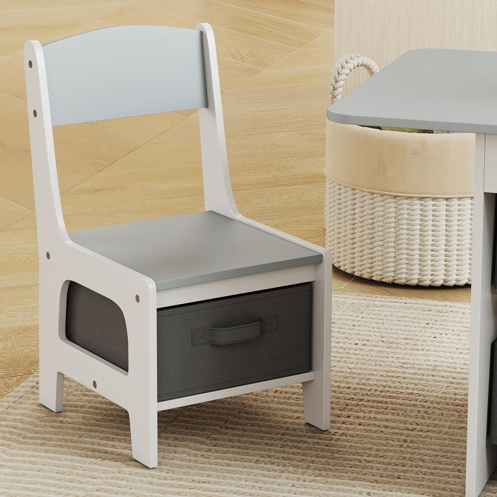 Kids Table and Chair Set, Toddler Table and 2 Chairs Set with 6 Removable Drawers, for Boys Girls Ages 3-8, Light Grey