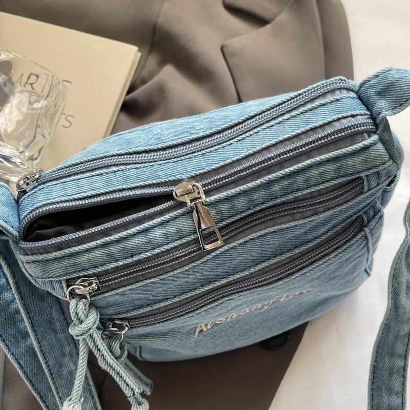 Denim Bag Women's Multi-Layer Crossbody Bag Mobile Phone Bag Shoulder Small Square Bag