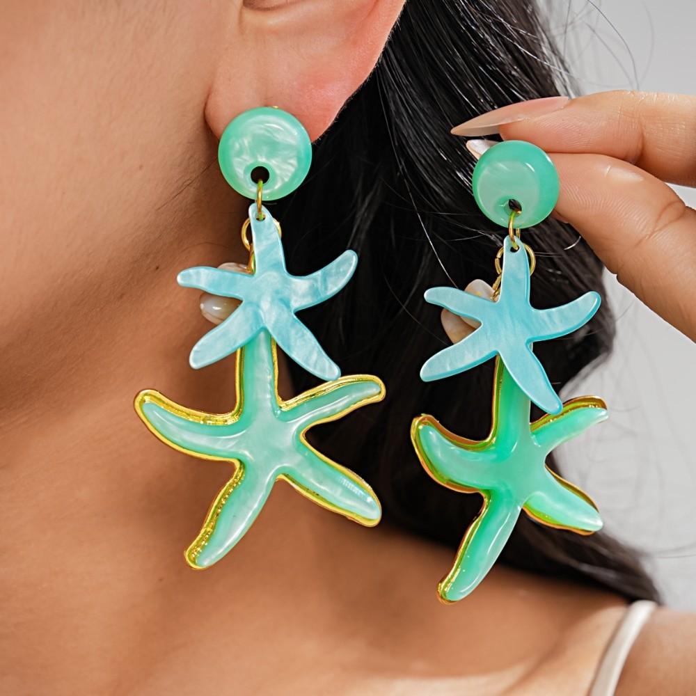 Candy Color Ocean Starfish Stud Earrings Shell Starfish Ear Pendant  Ladies